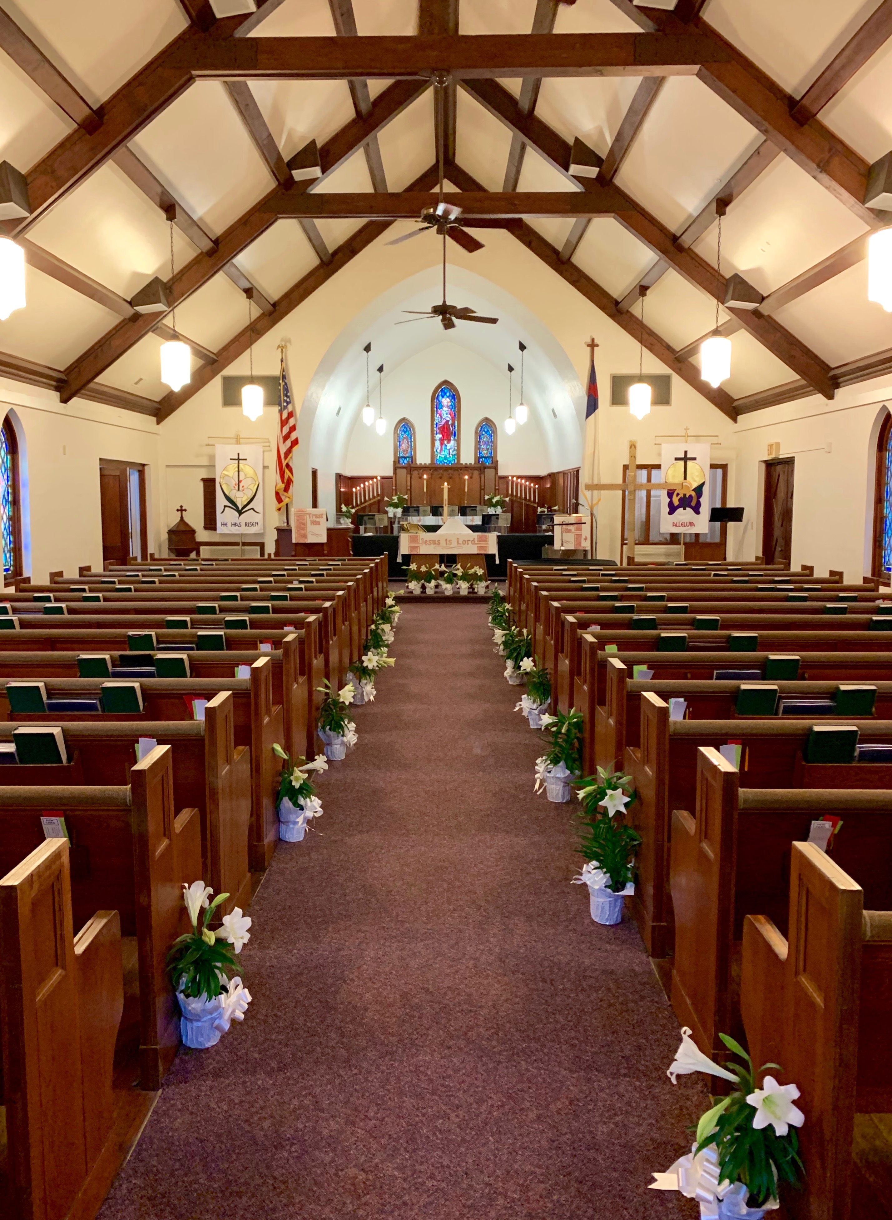 Easter lilies in the Zion Lutheran sanctuary